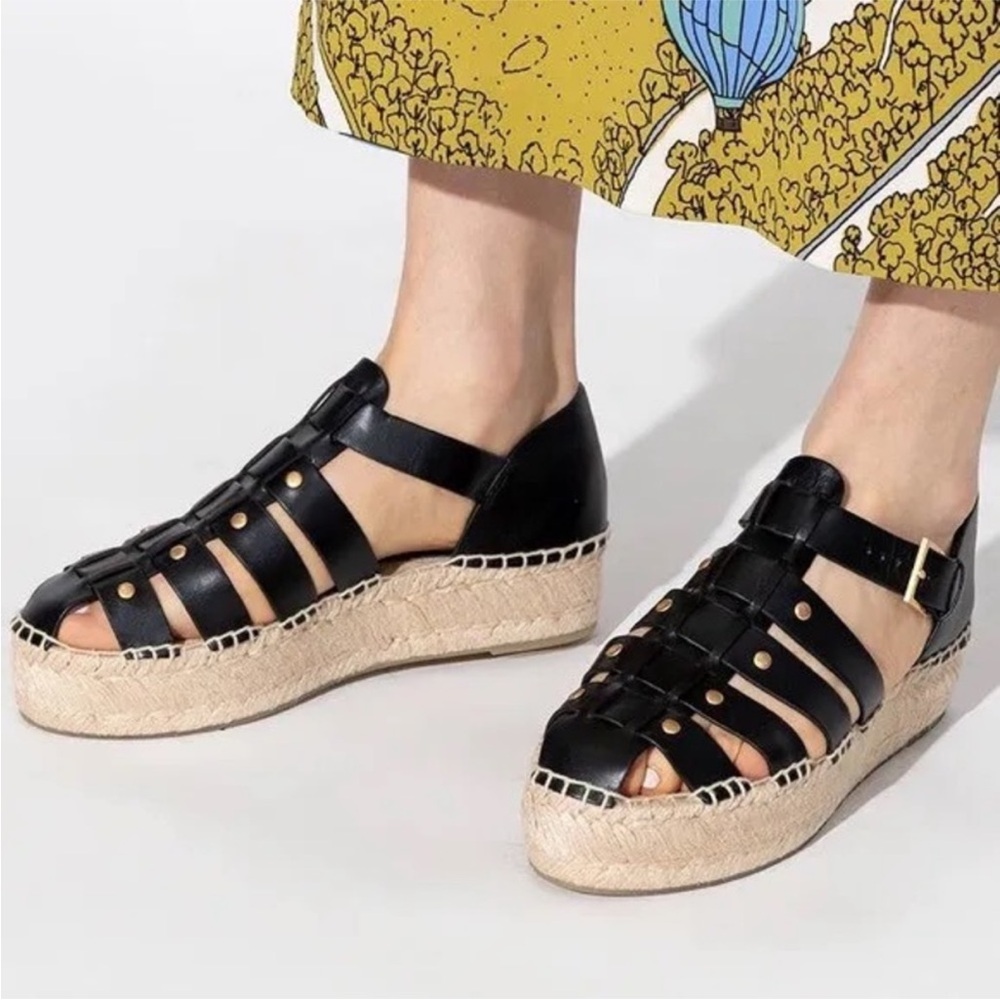 Tory Burch Black Espadrille Sandals with